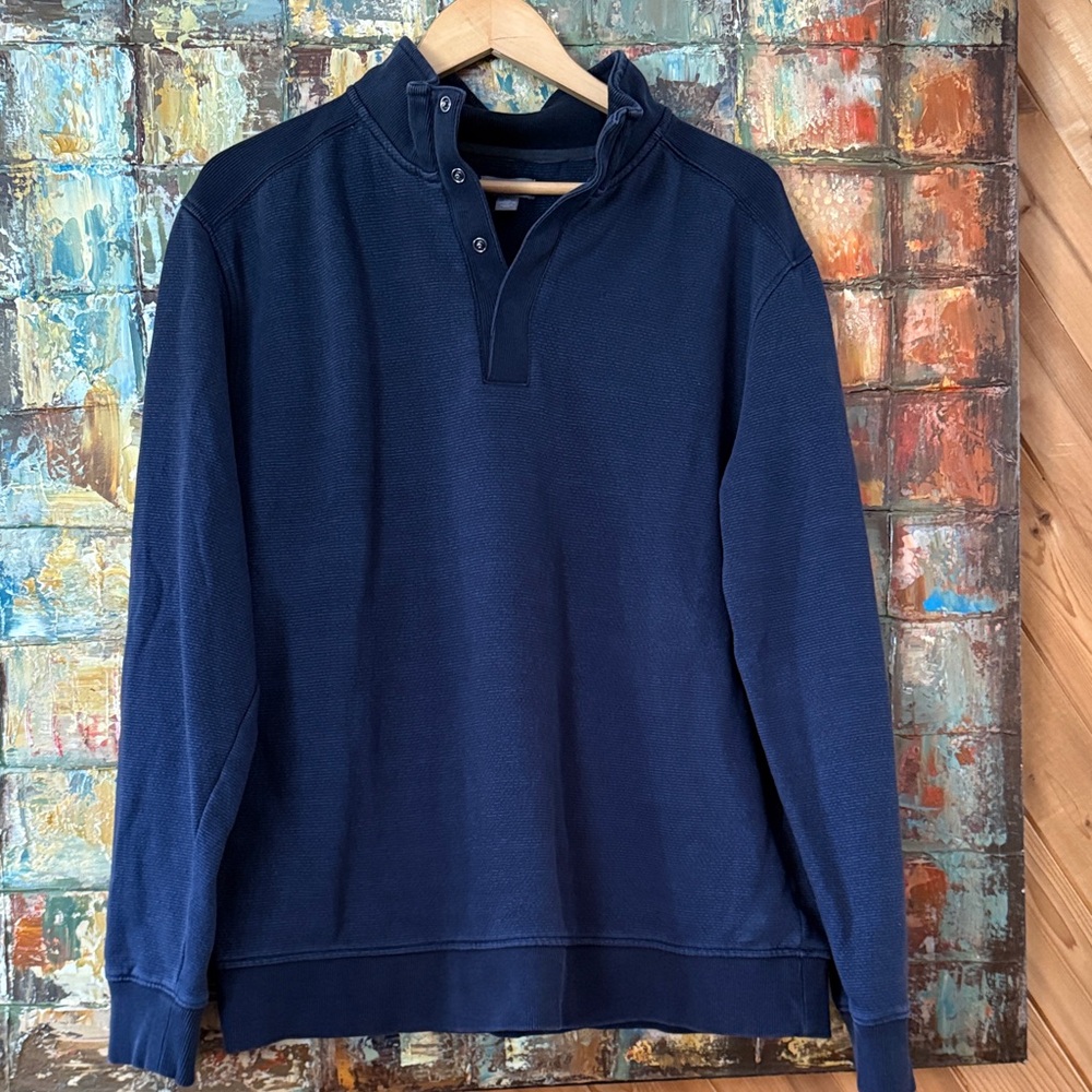 Van Heusen Navy Crewneck Button-Stand Pullover
